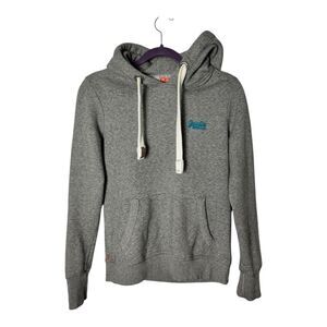 Superdry Orange Label Gray Hoodie Sweatshirt Size M Pullover Kangaroo Pocket
